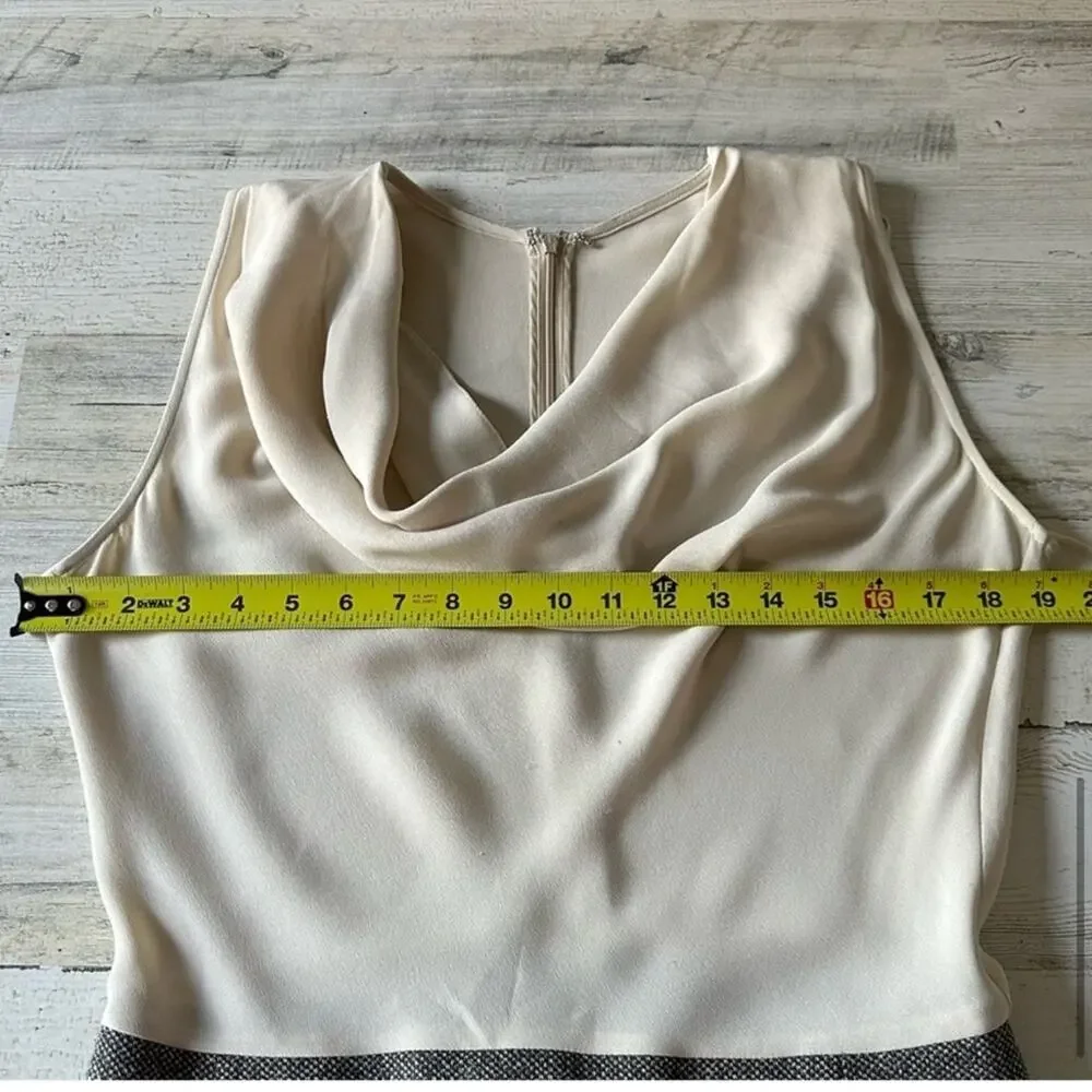 Escada‎ Classic Silk Tweed Shift Midi Dress Side Slit Sz 8 Beige Grey